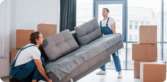 Service workers unloading boxes